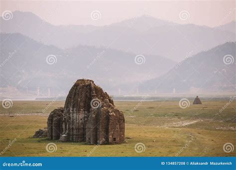 Ancient Hindu Temple in the Bed of Gobind Sagar Lake in Bilaspur, Himachal Pradesh Stock Photo ...