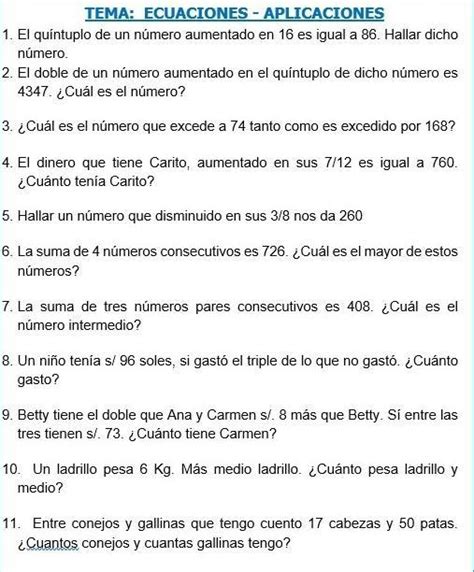 1 El quíntuplo de un número aumentado en 16 es igual a 86 Hallar