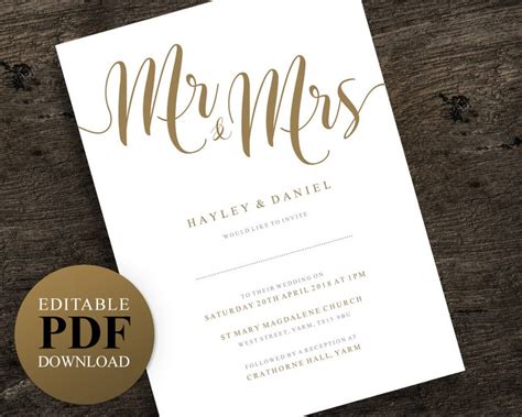 Mr & Mrs Wedding Invitation Printable Editable PDF Wedding Invitation ...