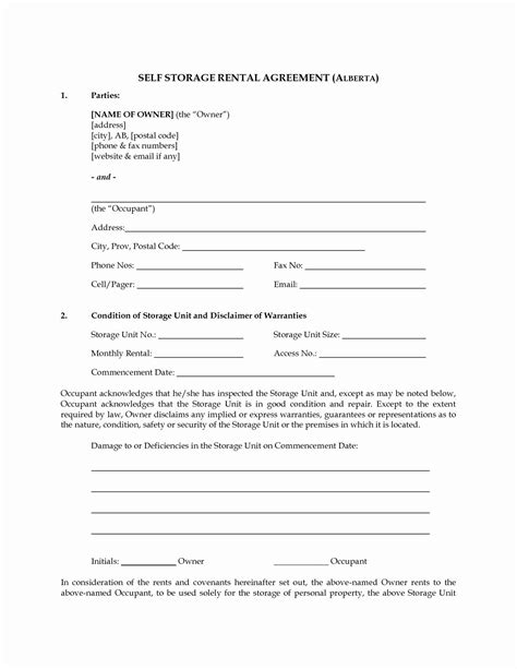 Storage Locker Rental Agreement Template