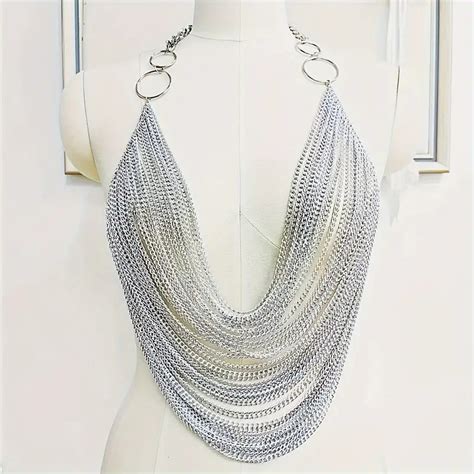 Y2k Halter Silvery Body Chain Concert Carnival Temu