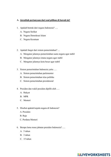 Latihan Soal Ppkn 0309 Siinsyira Live Worksheets