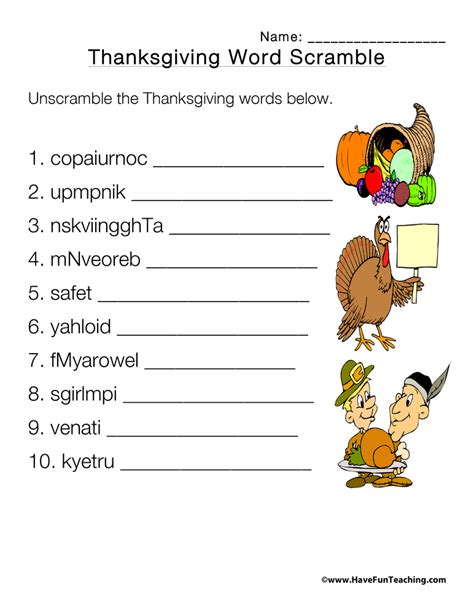 Thanksgiving Word Scramble Worksheet Have Fun Teaching