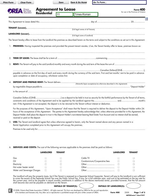 Rental Lease Agreement Ontario Template