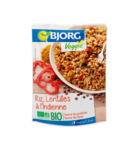 Plat cuisiné riz lentilles à l indienne 220g Bjorg