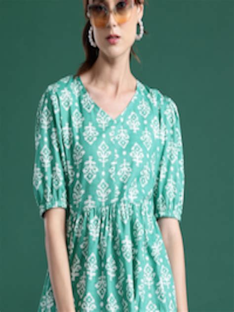 Buy Dressberry Ethnic Motifs Printed Gathered Puff Sleeve Top Tops