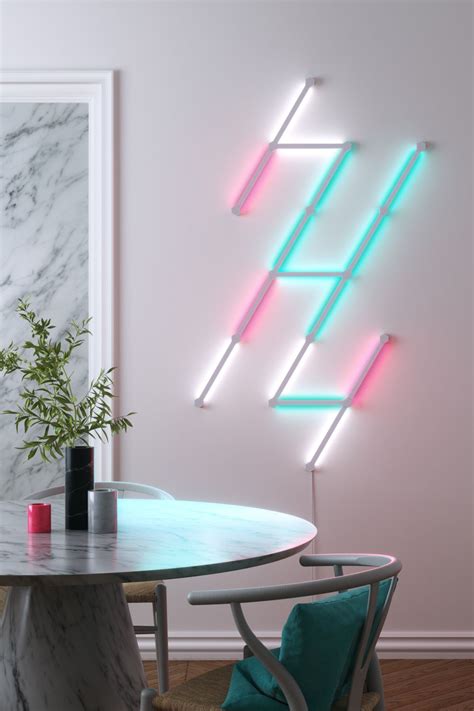 Nanoleaf Lines Degrees On The Wall Emitting Pink White And Blue