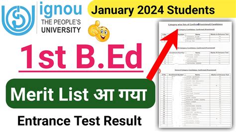 IGNOU B Ed Merit List 2024 IGNOU B Ed Entrance Merit List 2024 IGNOU