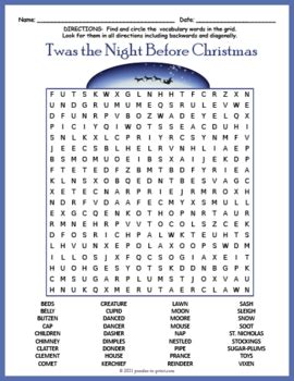 'Twas the Night Before Christmas Word Search by Puzzles to Print