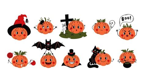 Conjunto De Personajes De Calabazas Divertidas De Halloween Vector