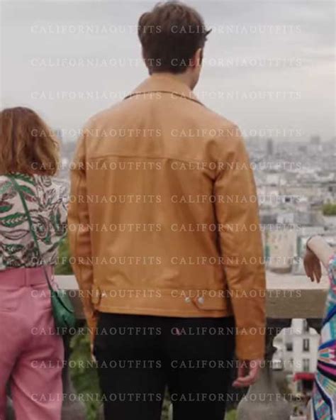 Emily In Paris S03 Lucas Bravo Brown Leather Jacket