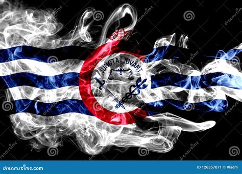 Cincinnati City Smoke Flag Ohio State United States Of America Stock