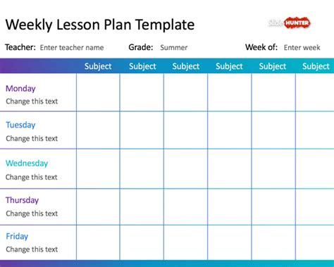 weekly lesson plan template  powerpoint
