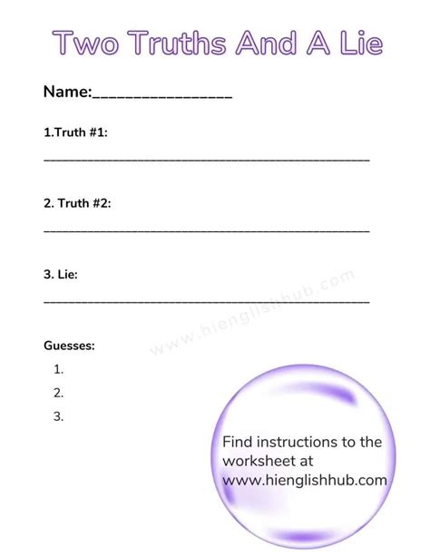 Best Two Truths And A Lie Ideas Free Worksheet Instructions