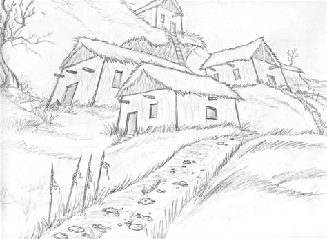 Sketch Of Village Scenery At Paintingvalley Explore Collection Of