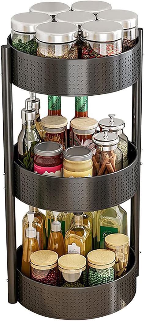 Carbon Steel Turntable Spice Rack Standing Tier Rotating Spice Racks