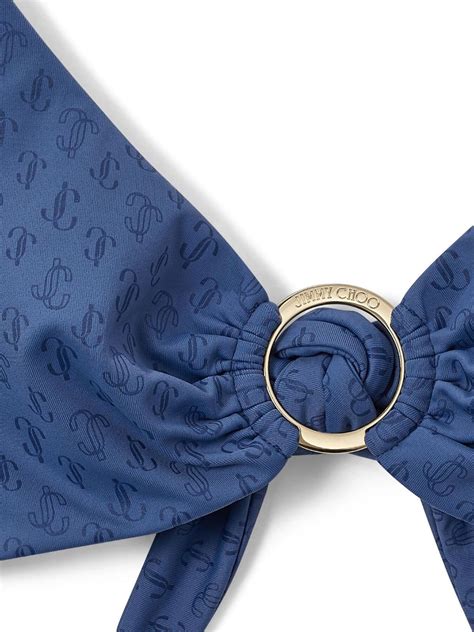 Jimmy Choo Sira Logo Print Bikini Top Blue FARFETCH