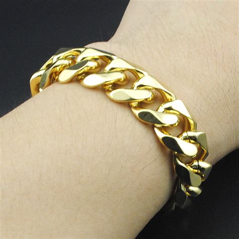 Amumiu 14mm Width Fashion 316l Stainless Steel Gold Hand Chain For Men