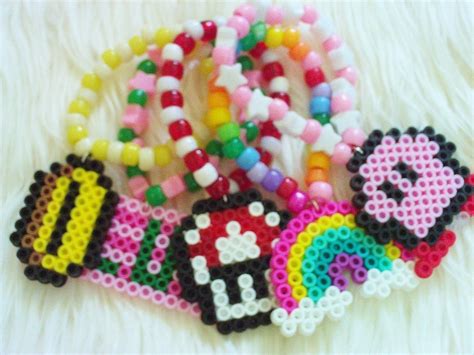 Set Of 5 Perler Bead Charm Kandi Bracelets