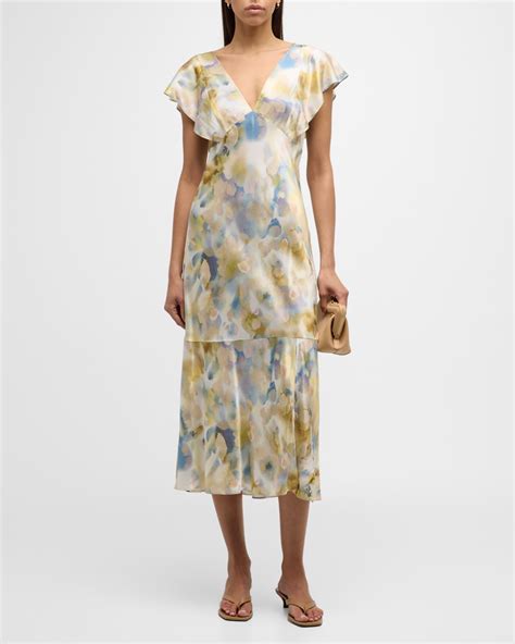 Rails Dina Diffused Bloom Flutter Sleeve Midi Dress Neiman Marcus