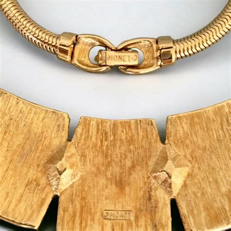 Rare Monet Runway Vintage Signed Gold Tone Cream Enam Gem