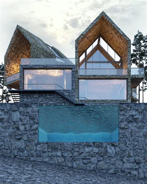 The House Is Made Out Of Stone And Has A Swimming Pool