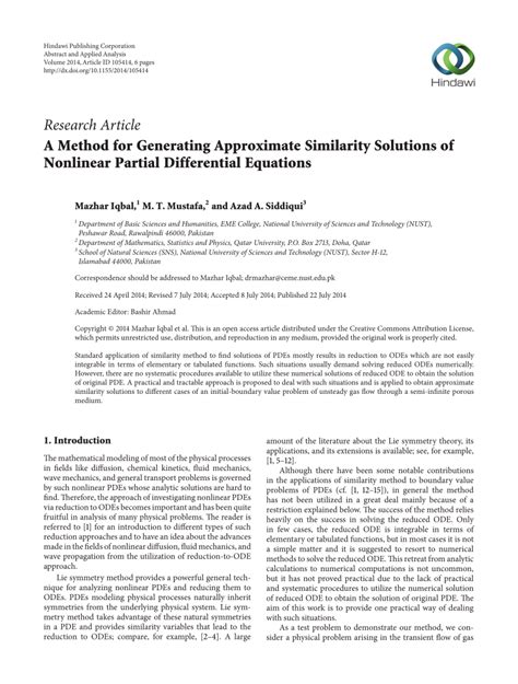 Pdf A Method For Generating Approximate Similarity Solutions Of Nonlinear Partial Differential