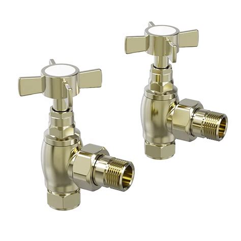 Right Radiators Towel Radiator Rail Valves Brushed Brass Angled Central Heating Taps 15mm Pair