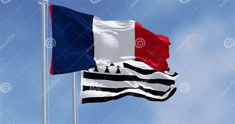 Brittany Flag Waving with French National Flag on a Clear Day Stock ...