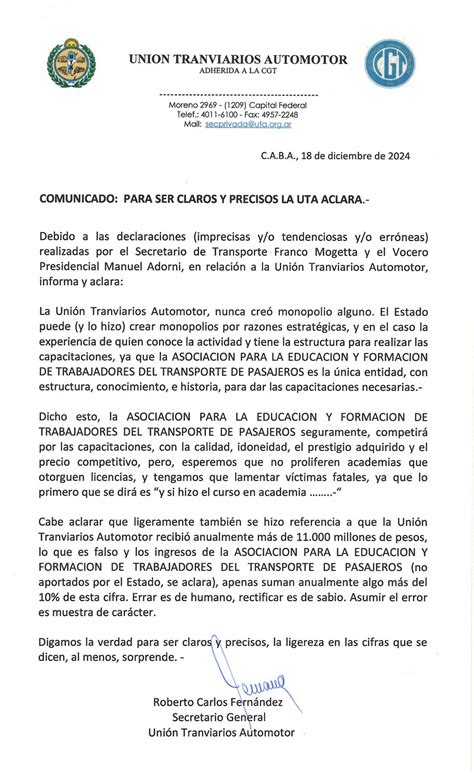 Comunicado Uta Hoy 6