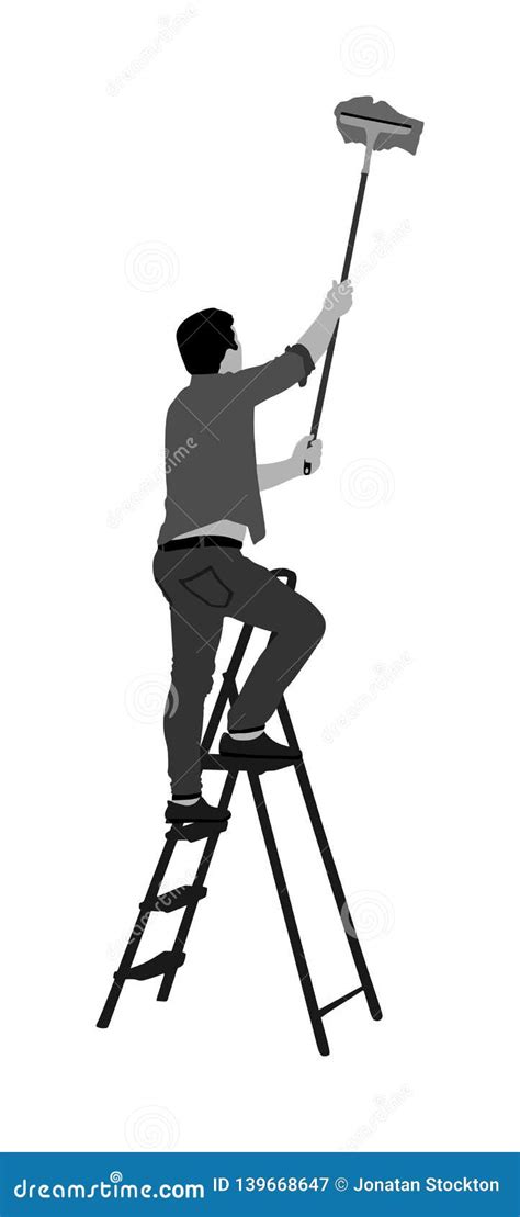 Painter Workers On Ladder Vector Illustration Isolated On White Man