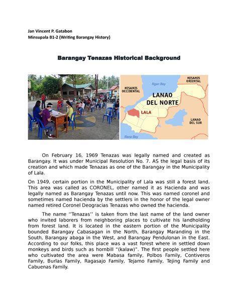 Barangay History - Gatabon, Jan - Jan Vincent P. Gatabon Minsupala B1-2 (Writing Barangay ...