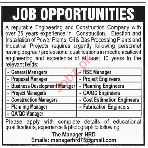 Engineering Construction Company Jobs In Karachi 2023 Job