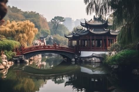 Premium Photo | Beautiful view of the traditional chinese architecture and bridge