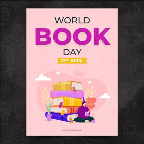 Free Vector Flat World Book Day Vertical Poster Template