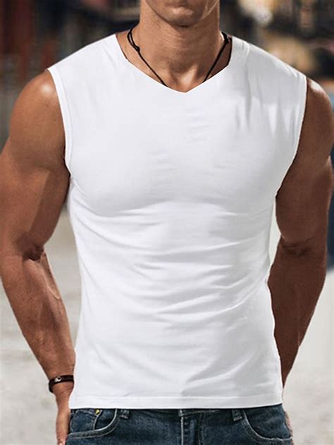 Men S Tank Top Vest Undershirt Sleeveless Shirt Solid Color V Neck Street Casual Sleeveless