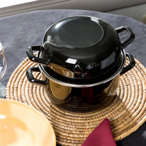 Matfer Bourgeat 070973 25 Qt Black Enameled Steel Mussel Pot With Lid