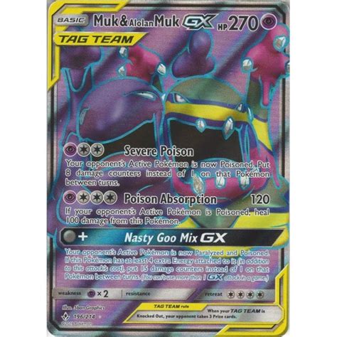 Pokemon Trading Card Game Muk Alolan Muk GX TAG TEAM 196 214 Rare