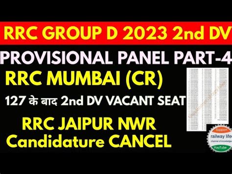 Rrc Mumbai CR 2nd Dv Vacant Seat Rrc Jaipur NWR Candidature Cancel