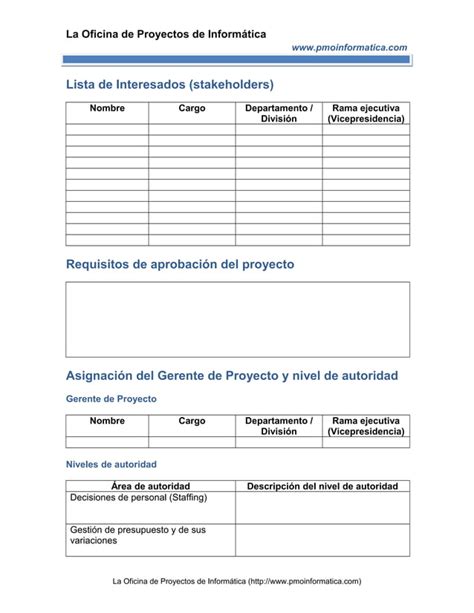 Pmo Informatica Plantilla Acta De Proyecto PDF