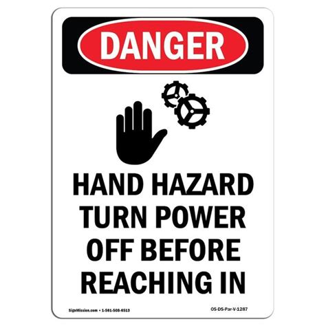 Signmission Safety Sign OSHA Danger 10 Height Aluminum Hand Hazard