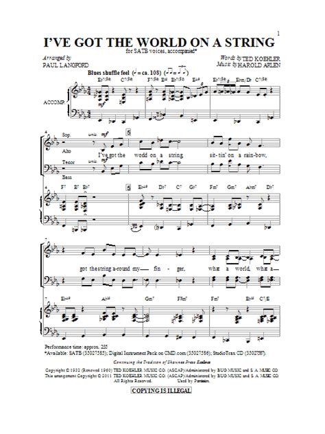 I Ve Got The World On A String By Paul Langford Sheet Music For Satb