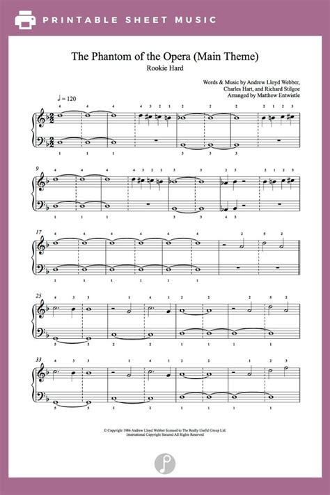 The Phantom Of The Opera Piano Sheet Music | Rookie Level | Sheet music ...