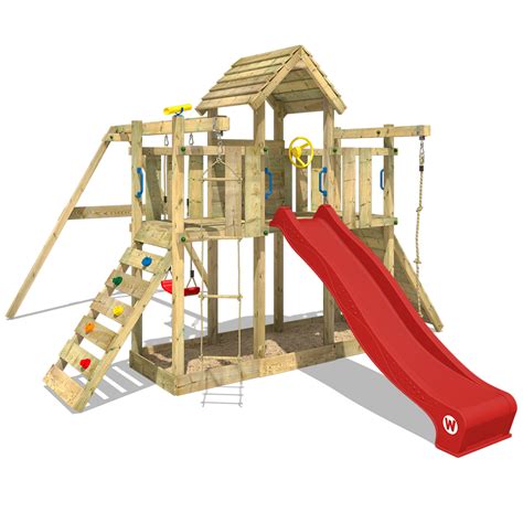 WICKEY Aire de jeux Portique bois Smart Twister avec balançoire et