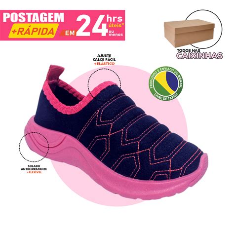 Tênis sem cadarço infantil calce fácil meia slip on feminino menina