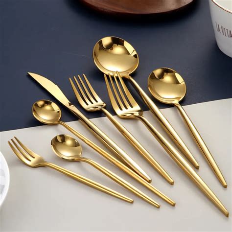 Gold Cutlery Set Forks Spoons Knives Tableware Steel Cutlery Set