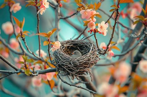 Premium Photo | A beautiful birds nest tucked within the branches of a ...