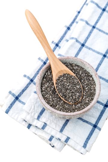 Wholesome Chia Seeds Presented In A Ceramic Bowl Complete With Wooden