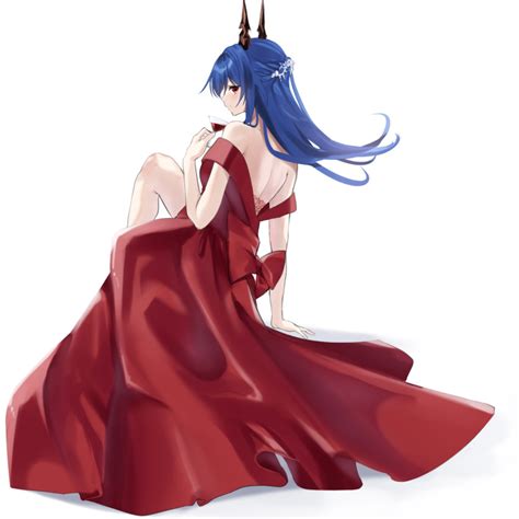 The Big Imageboard Tbib 1girl Arknights Backless Dress Backless Outfit Bare Shoulders Blue