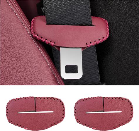 Augeny 2pcs Seat Belt Buckle Cover Anti Scratch Leather Car Seat Belt Silencer Clip